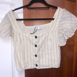 Zara NWOT stripped linen crop top